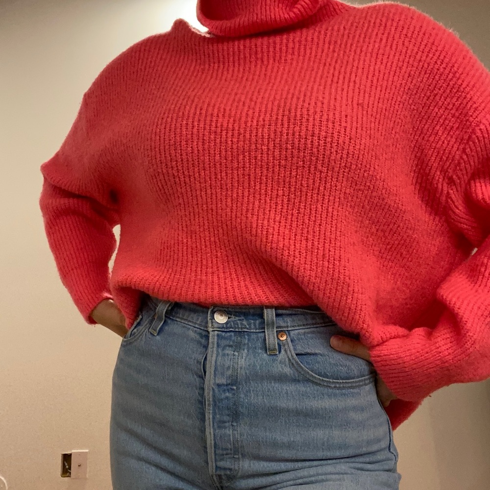 Neon Pink Turtleneck Sweater